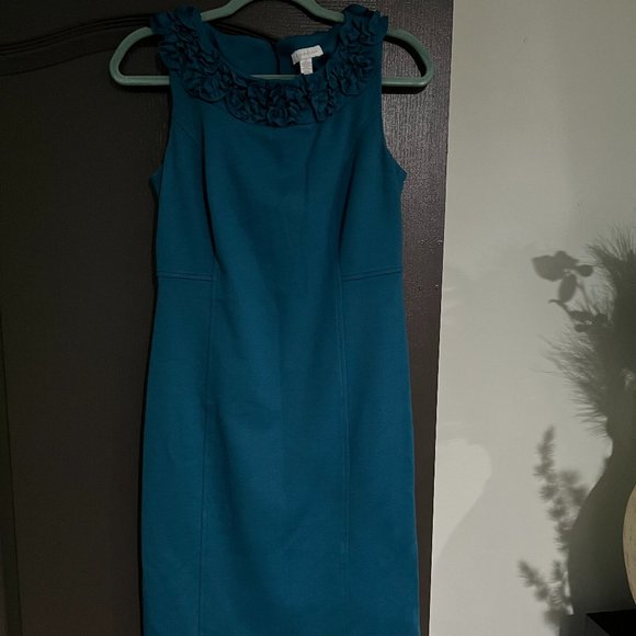 CHARTER CLUB SLEEVELESS A-LINE SHEATH RUFFLE NECK WORK EVENT DRESS WOMEN TEAL 4 - Picture 5 of 11